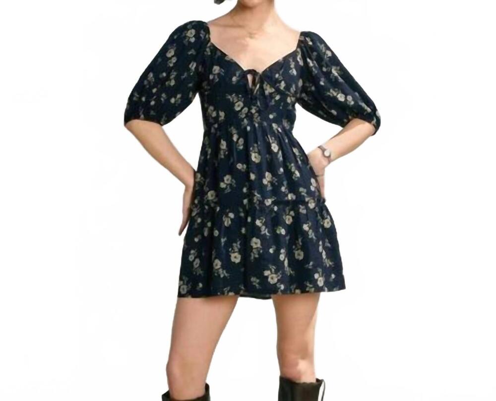 NEW DRESS FORUM puff sleeve mini dress in midnight floral